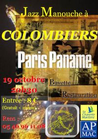 concert jazz manouche avec PARIS PANAME et son spectacle LR SWING. Le samedi 19 octobre 2013 à COLOMBIERS. Charente-Maritime.  20H30